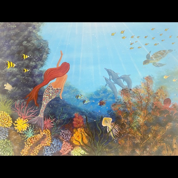 Underwater mermaid and other sea animals painting - Picture 3 of 8